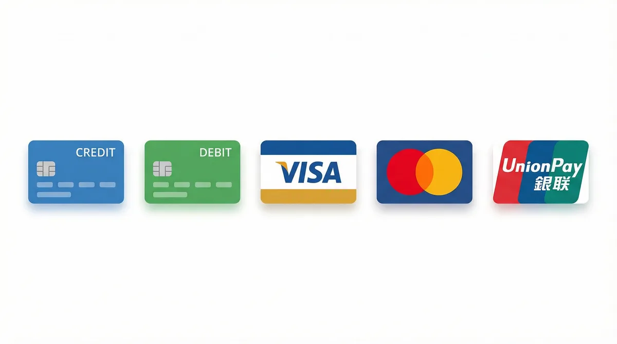 海角网支持的支付方式图标-信用卡借记卡银联维萨万事达